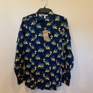 Bar III Navy Lemon Print Dress Shirt